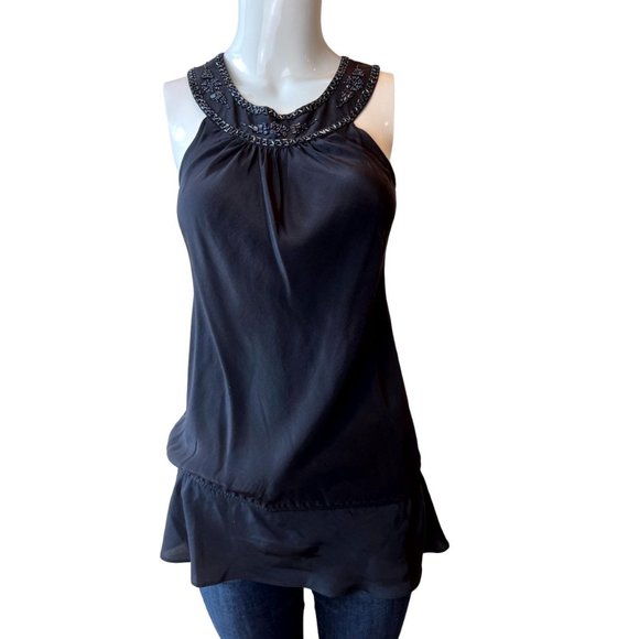 Twenty-One Women Peplum Hem Blouse Top Beaded Torrid High Neck Black Size Medium - Picture 1 of 4